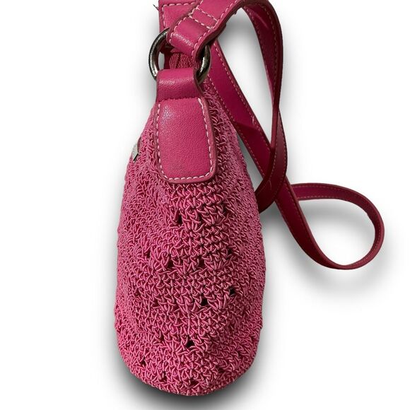 Minicci Crocheted Knit Macrame Pink Crossbody Bag Shoulder Bag Purse Handbag - Picture 7 of 11